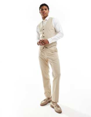 ASOS DESIGN Wedding slim linen mix suit pants in stone | ASOS