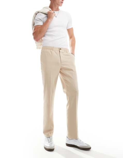 ASOS DESIGN wedding slim pull on suit trouser in camel micro texture - view 1