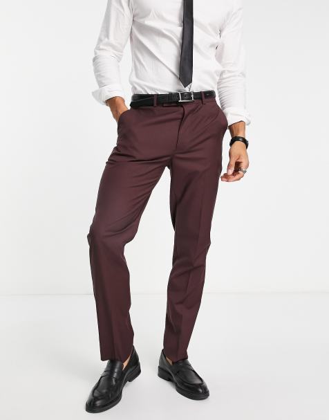 ASOS DESIGN wedding slim smart trousers in burgundy