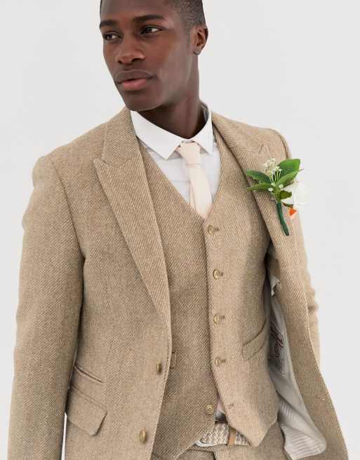 ASOS DESIGN wedding slim suit jacket in 100 wool Harris Tweed in