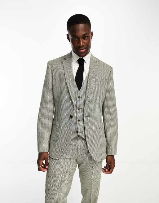 ASOS DESIGN wedding slim suit jacket in birdseye texture in green