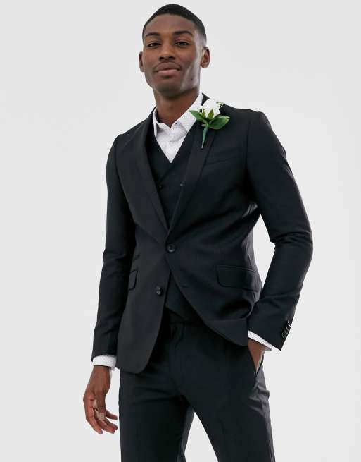 ASOS DESIGN wedding slim suit jacket in black 100 wool