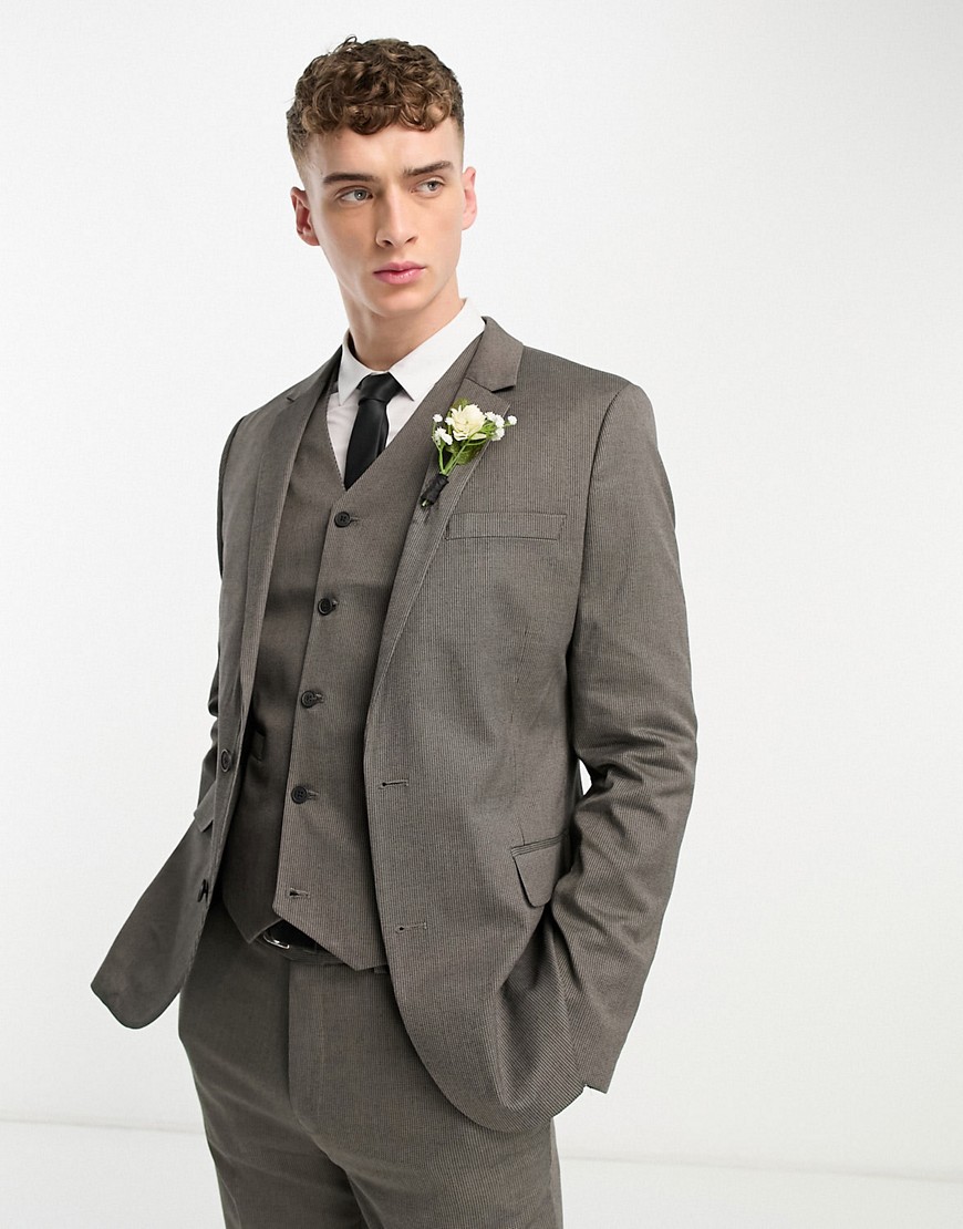 ASOS DESIGN wedding slim suit jacket in brown texture