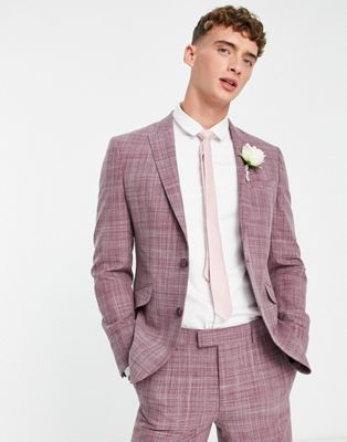ASOS DESIGN wedding slim suit jacket in burgundy crosshatch - ASOS Price Checker