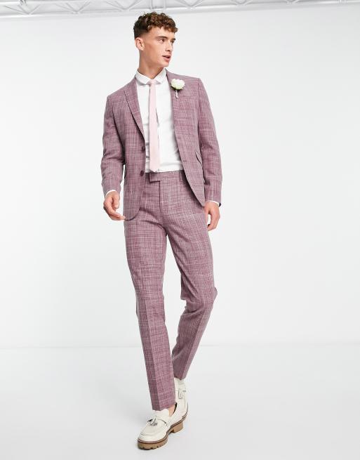 ASOS DESIGN wedding slim suit jacket in burgundy crosshatch