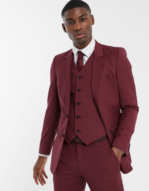 ASOS DESIGN wedding slim suit jacket in burgundy ASOS