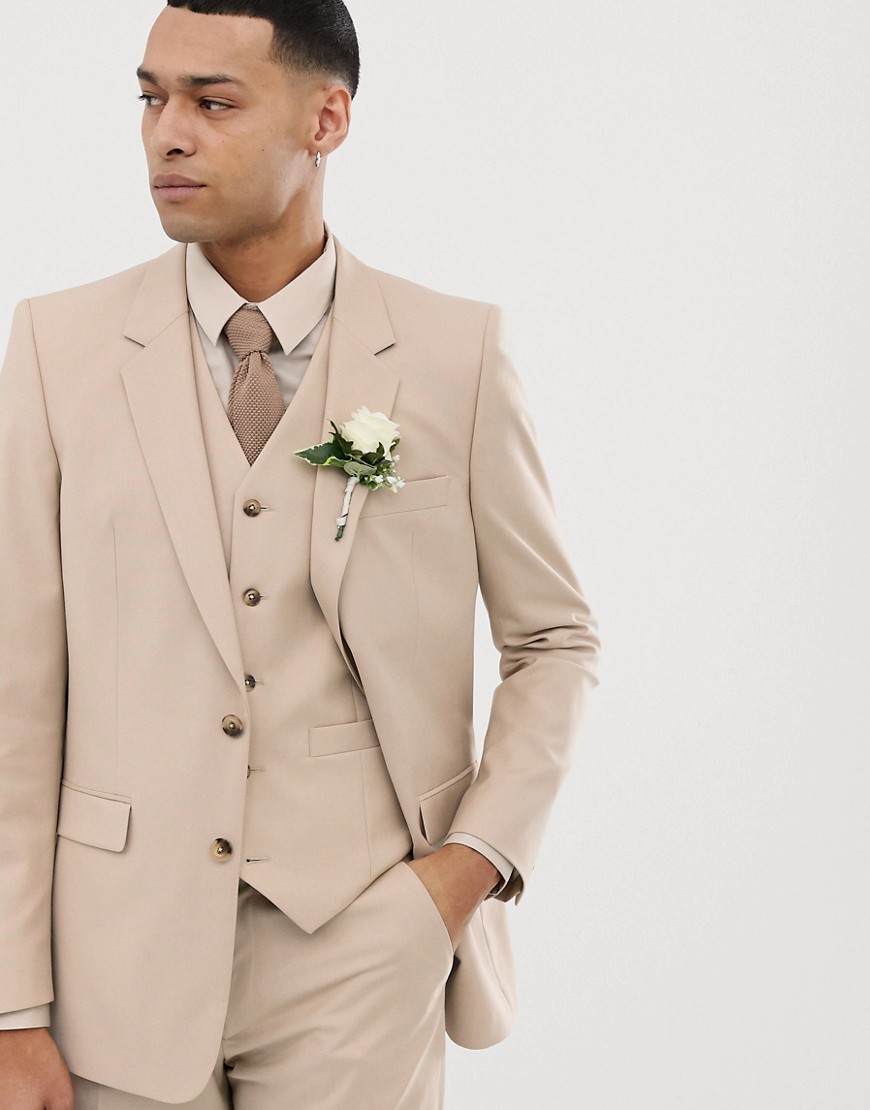 ASOS DESIGN wedding slim suit jacket in camel-Neutral