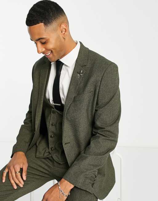 ASOS DESIGN wedding slim suit jacket in forest green micro texture