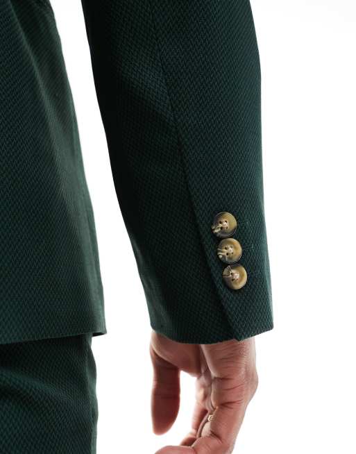 ASOS DESIGN wedding slim suit jacket in forest green microtexture, 5 of 5