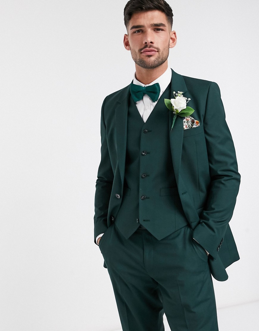 Asos Design Wedding Slim Suit Jacket In Forest Green