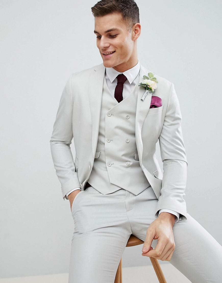 ASOS DESIGN wedding slim suit jacket in ice gray 100% wool