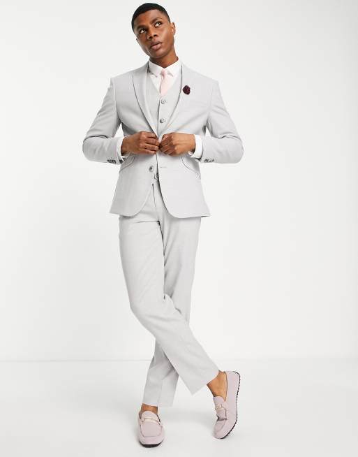 ASOS DESIGN wedding slim suit jacket in ice gray micro texture