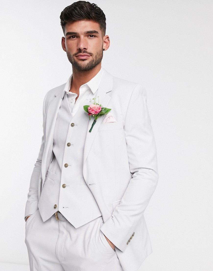 ASOS DESIGN wedding slim suit jacket in light grey