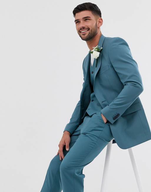 ASOS DESIGN wedding slim suit jacket in mid blue | ASOS