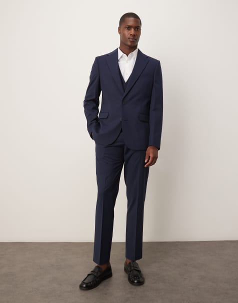ASOS DESIGN wedding slim suit jacket in navy pinstripe - view 1