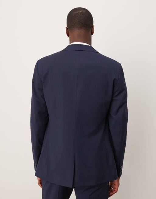 ASOS DESIGN wedding slim suit jacket in navy pinstripe, 4 of 5
