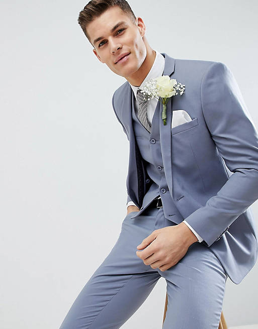 ASOS Wedding Slim Suit Waistcoat in Blue for Men Mens Clothing Jackets Waistcoats and gilets 