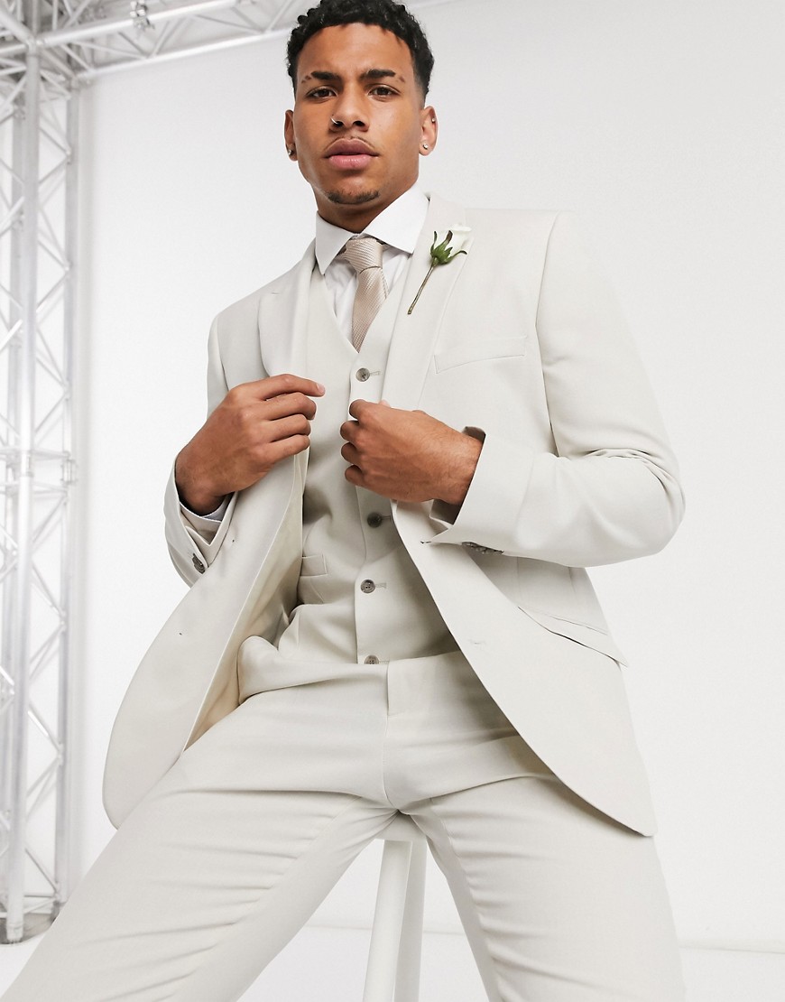 Asos Design Wedding Slim Suit Jacket In Stone Crosshatch-neutral