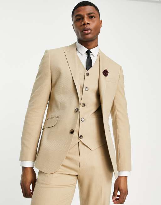 ASOS DESIGN wedding slim suit jacket in stone micro texture | ASOS