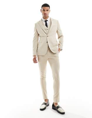 Asos Design Wedding Slim Suit Jacket In Stone-neutral