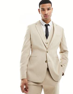 ASOS DESIGN ASOS DESIGN wedding slim suit jacket in stone-Neutral