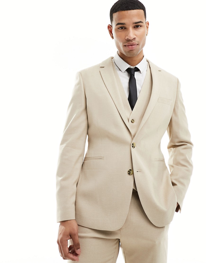 Asos Design Wedding Slim Suit Jacket In Stone-neutral
