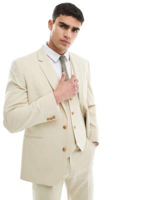 Asos Design Wedding Slim Suit Jacket In Stone-neutral