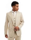 [ASOS DESIGN] ASOS DESIGN wedding slim suit jacket with linen in stone-Neutral Chest 42 Regular STONE