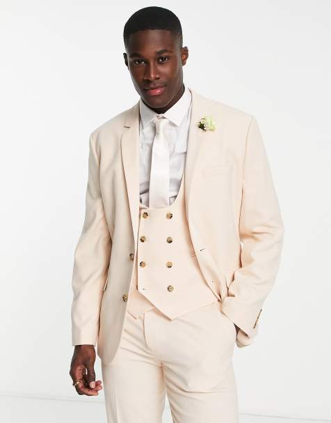 ASOS DESIGN wedding slim suit jacket with micro texture in stone - view 1