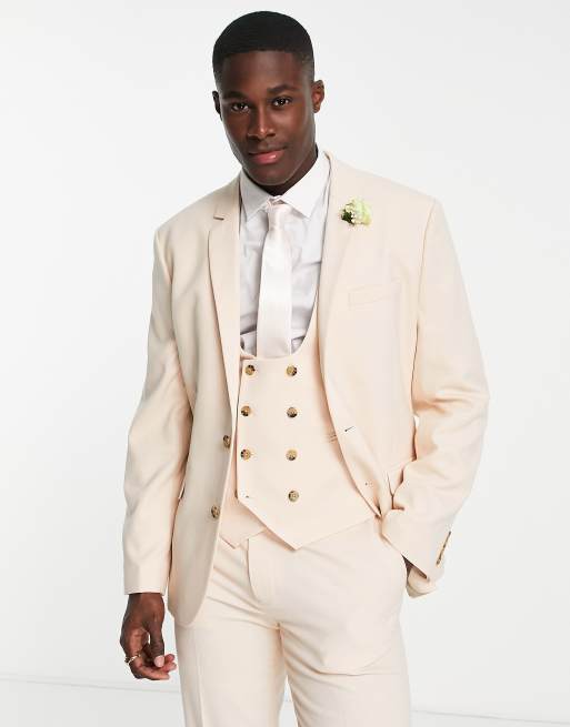 ASOS DESIGN wedding slim suit jacket with micro texture in stone