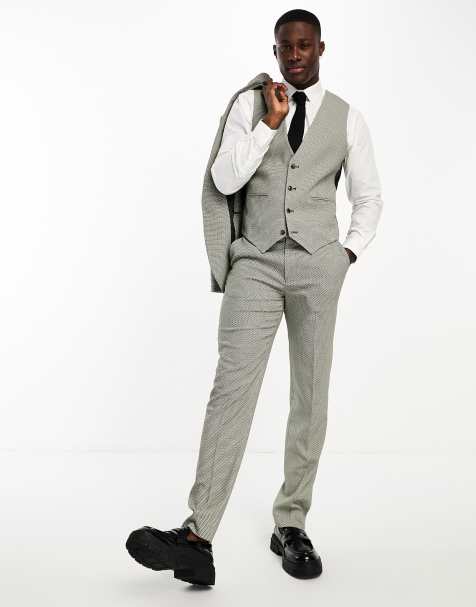 ASOS DESIGN wedding slim suit pants in birdseye texture in green - view 1