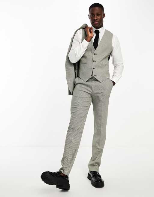 ASOS DESIGN wedding slim suit pants in birdseye texture in green