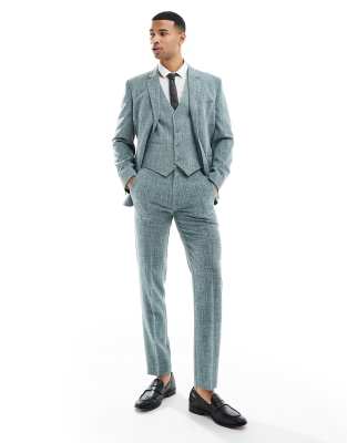 wedding slim suit pants in green crosshatch