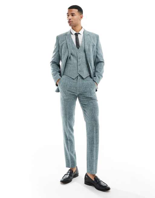 ASOS DESIGN wedding slim suit pants in green crosshatch