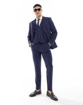 wedding slim suit pants in navy microtexture