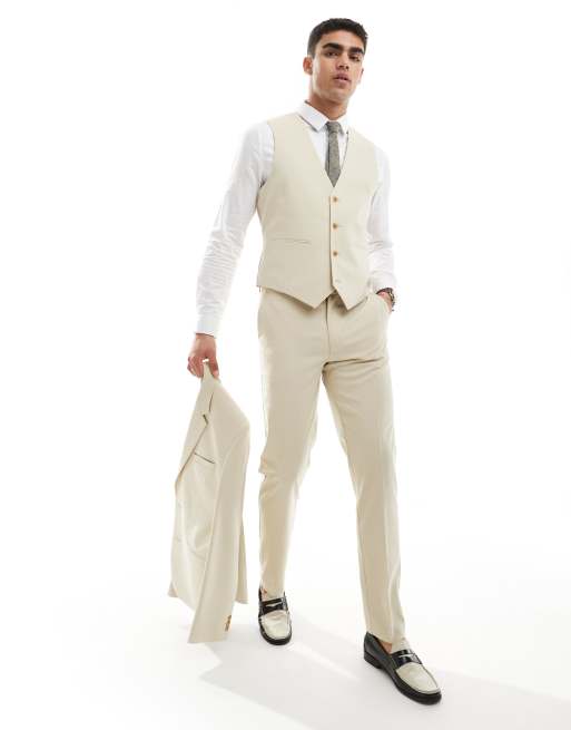 ASOS DESIGN Wedding slim suit pants in stone