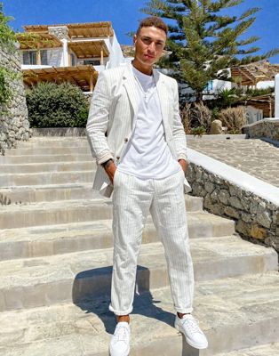 ASOS DESIGN wedding slim suit pants in white pin stripe | ASOS