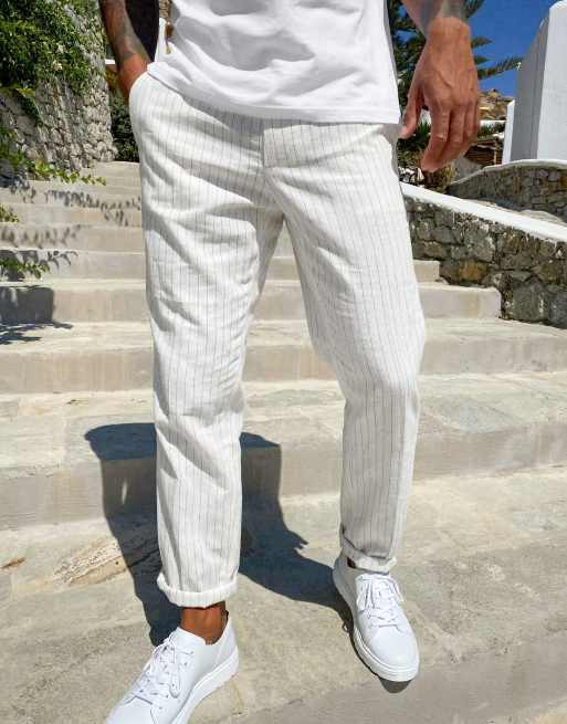 White pinstripe hot sale pants men