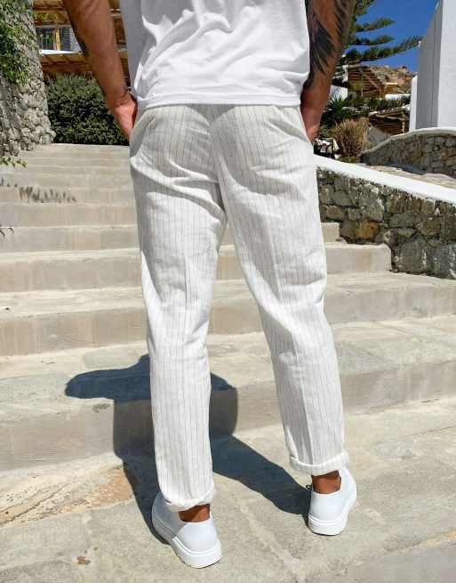 Mens white pinstripe store pants