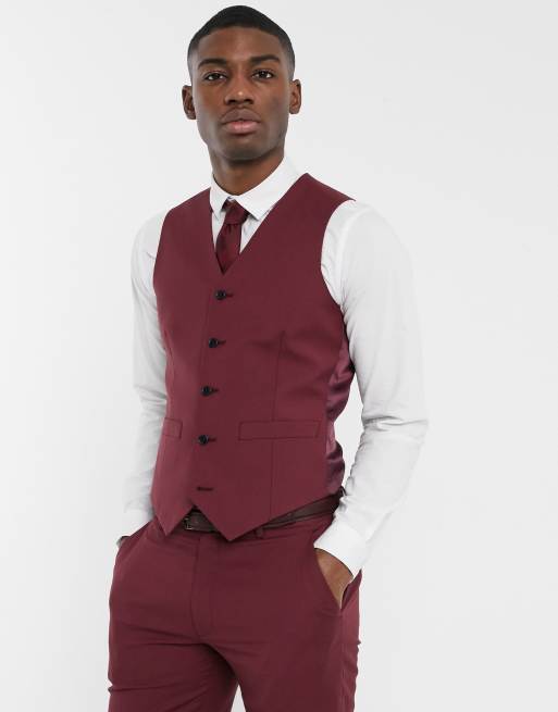 ASOS DESIGN wedding slim suit suit vest in burgundy | ASOS