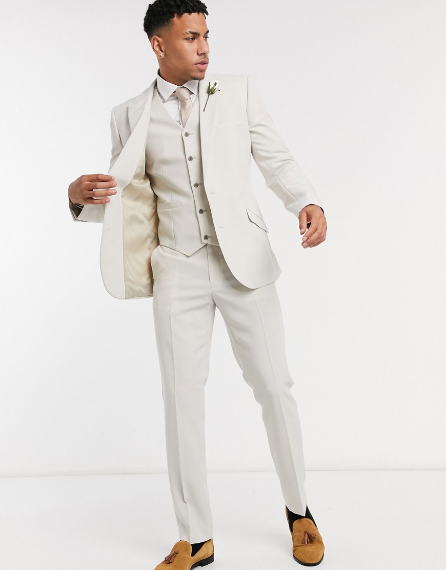 Asos Design Wedding Slim Suit Suit Vest In Stone Crosshatch-neutral