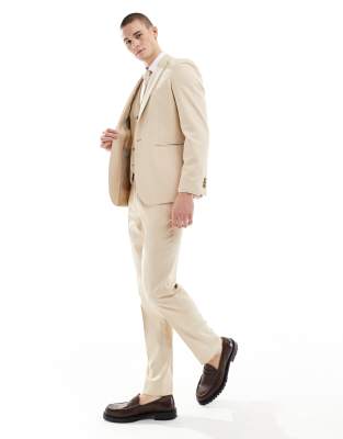 ASOS DESIGN ASOS DESIGN wedding slim suit trouser in camel microtexture-Neutral