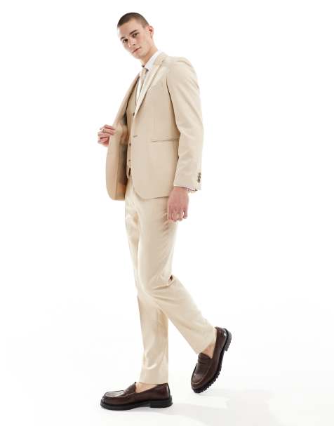ASOS DESIGN wedding slim suit trouser in camel microtexture - view 1