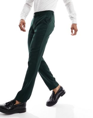 ASOS DESIGN wedding slim suit trouser in forest green microtexture