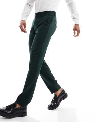 ASOS DESIGN wedding slim suit trouser in forest green microtexture