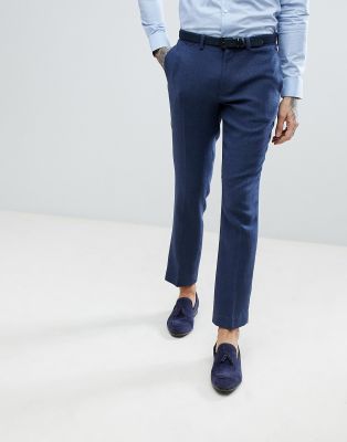 wedding slim suit trousers in blue wool mix twill