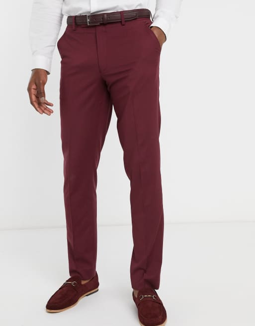 Mens burgundy dress shop pants slim fit