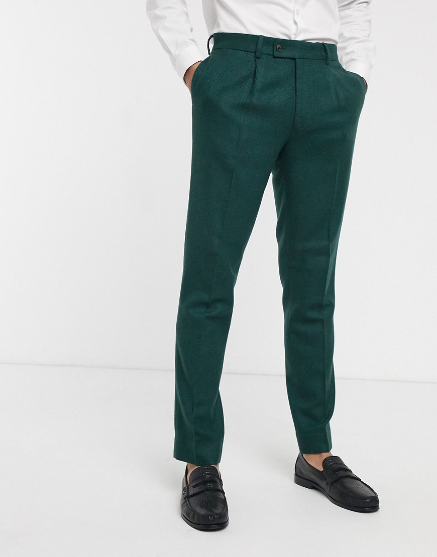 ASOS DESIGN wedding slim suit trousers in wool mix texture in green