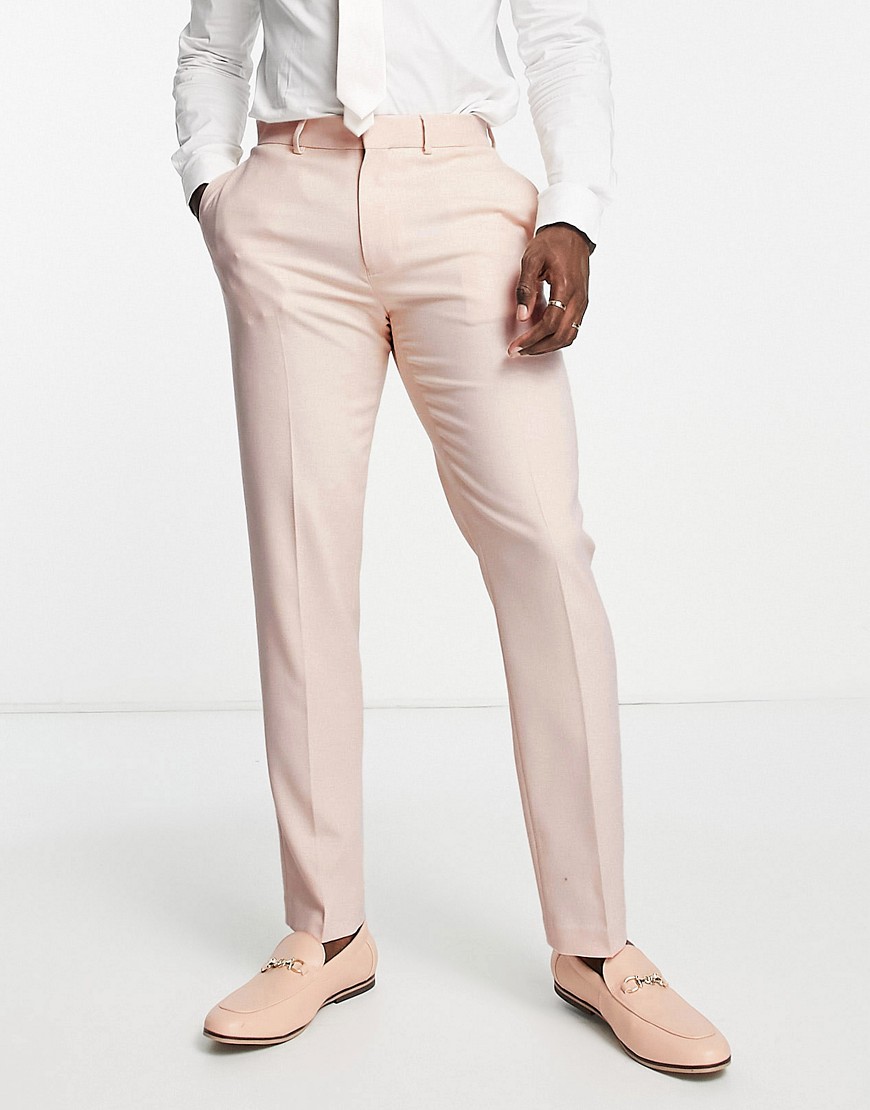 ASOS DESIGN wedding slim suit trousers with micro texture in stone-Neutral