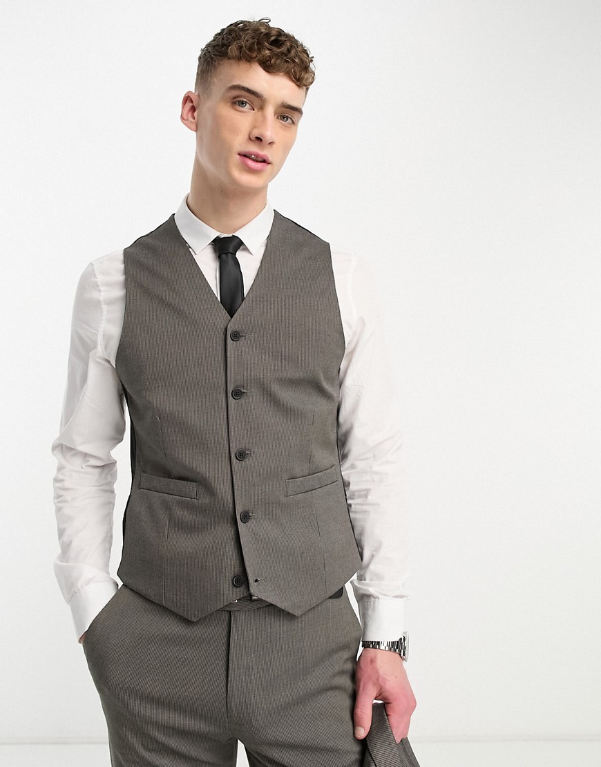 Asos Design Wedding Slim Suit Vest In Brown Texture